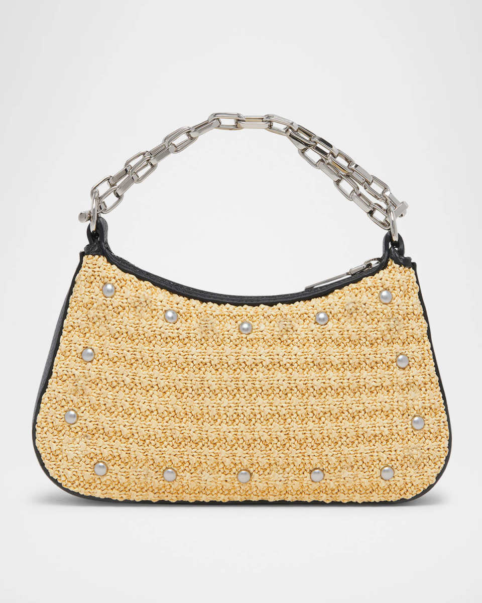T-Bar Mini Studded Woven Chain Top-Handle Bag